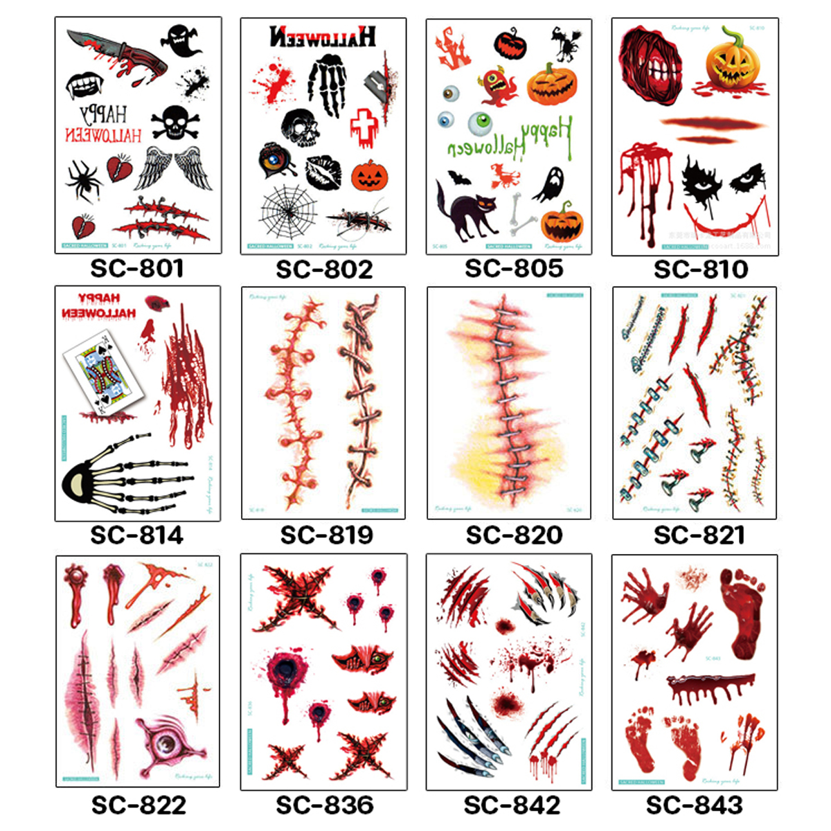 Tattoo Halloween แทททู ฮาโลวีน สติ๊กทูรอยแผล รอยสักชั่วคราว