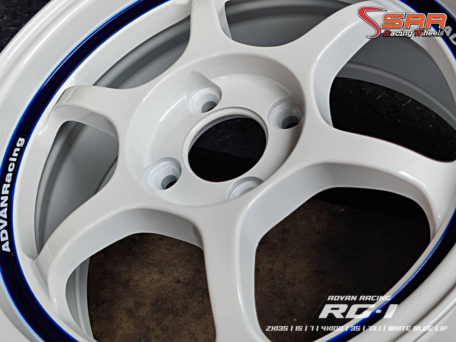 APEX : RG-1 15X7 4H100 35 WHITE BLUE LIP (ขาวขอบน้ำเงิน)