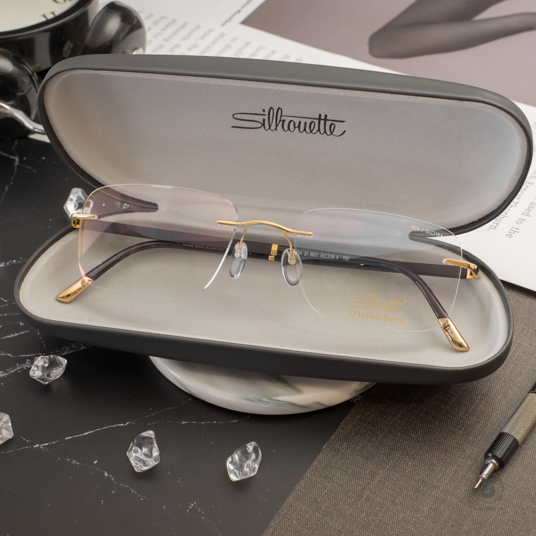 กรอบแว่น Silhouette Crystal Diva 5242 23kt Gold Plated