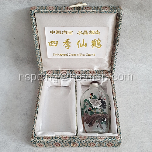 ขวดยานัตถุ์เก่า เพ้นท์ลายนกกระเรียนมงกุฎแดง (Red-Crowned Cranes of Four Seasons) พร้อมกล่อง