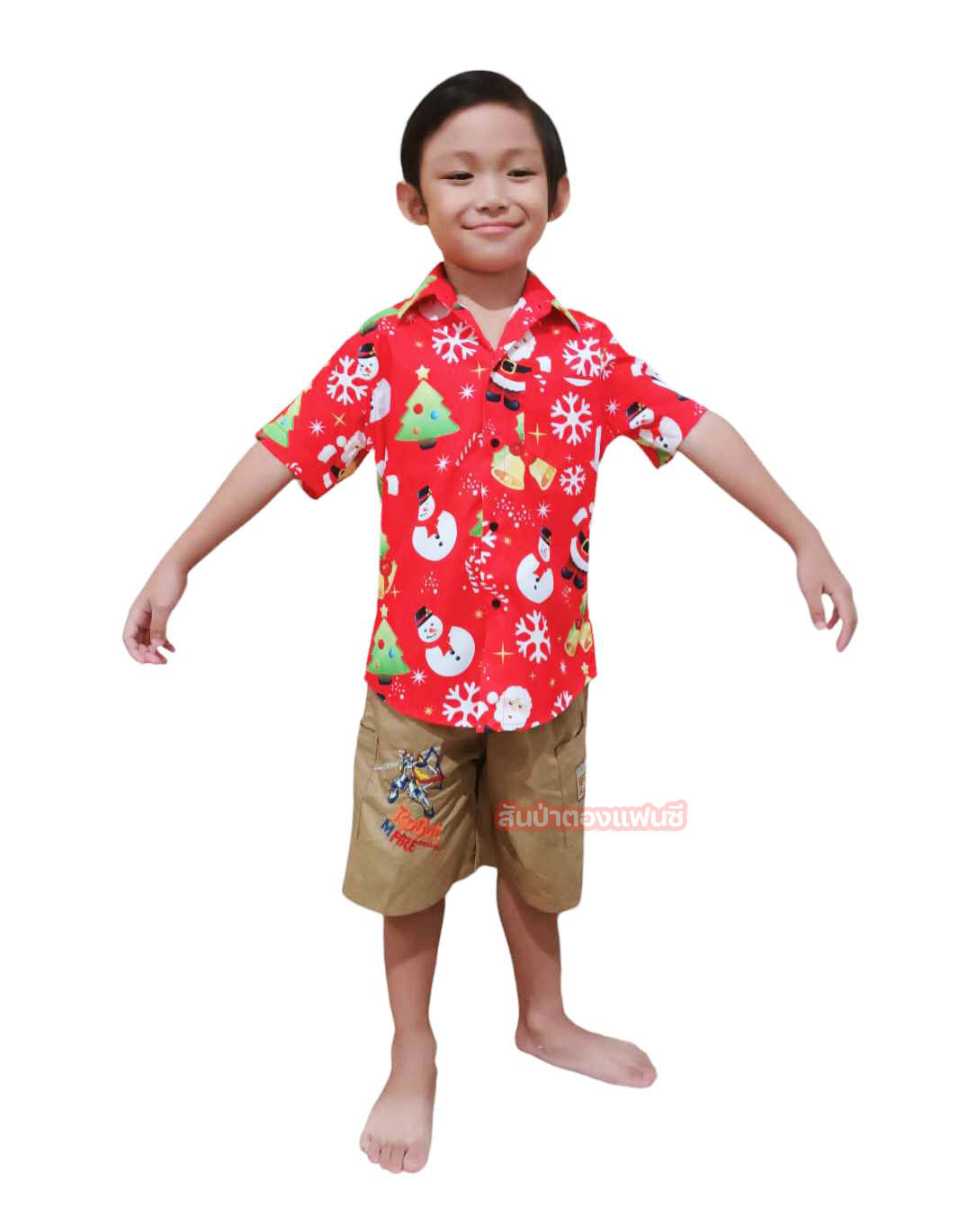 เสื้อคริสมาสต์เด็ก เสื้อเชิ้ตคริสมาสต์เด็ก เสื้อเชิ้ตสีแดงลายซานต้า
