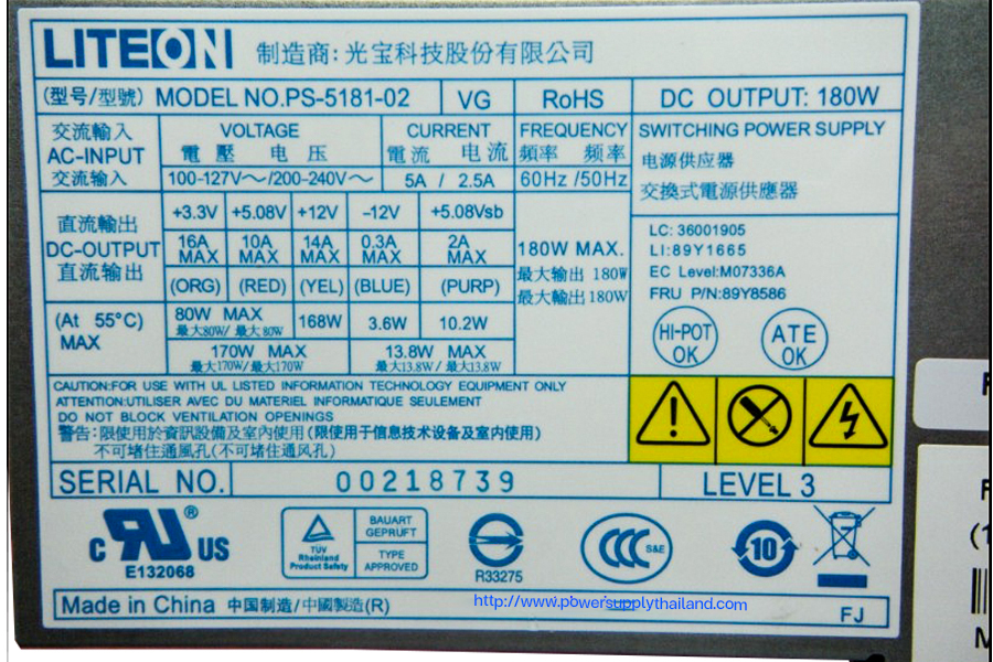 ใหม่ Power Supply Lenovo Edge 71 Desktop ราคาพิเศษ 180W PSU Lenovo Edge 71 Desktop พาวเวอร์ ซัพพลาย Lenovo PC9059 PS-5181-02