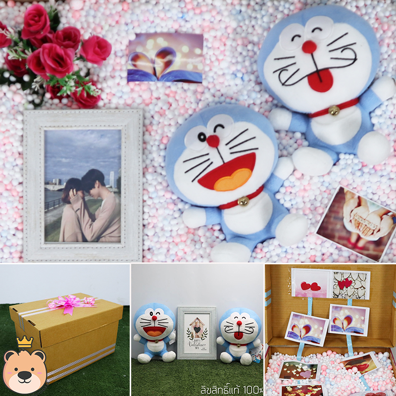 เซ็ตของขวัญ เซอร์ไพรส์ เม็ดโฟม ตุ๊กตา โดเรม่อน 7นิ้ว 2ตัว พร้อม กรอบรูป ขนาด 4x6นิ้ว ลิขสิทธิ์แท้ 100% ของขวัญเปิดฝาครึ่งเอ