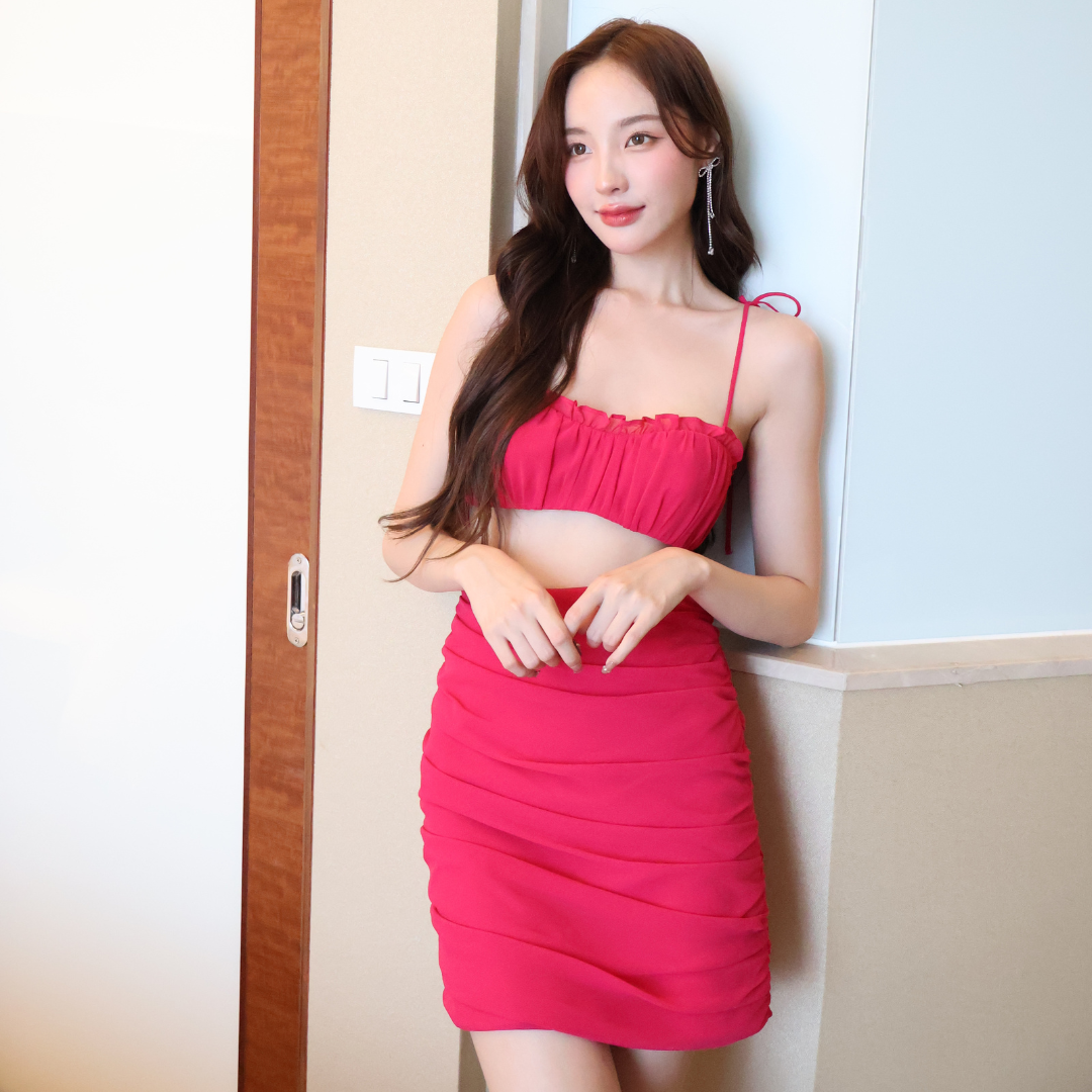 Lism Set-009 ชุดเซตกระโปรงเสื้อสายเดี๋ยวผูกไหล่น่ารักๆ