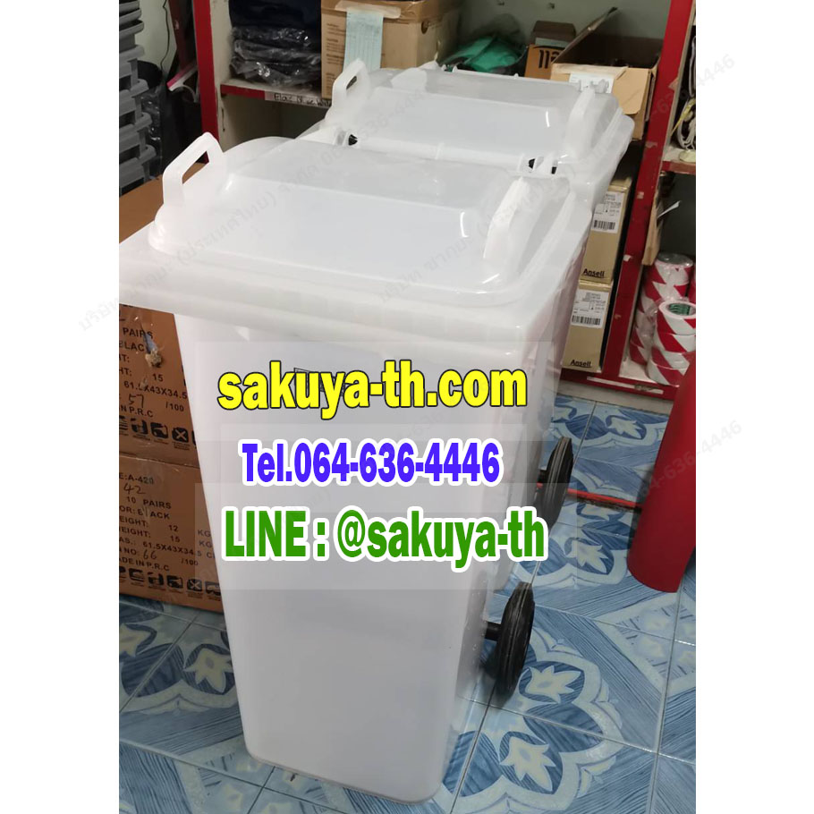 ถังขยะ กทม. สีใส พร้อมล้อเข็น 120 ลิตร ฝาเรียบ