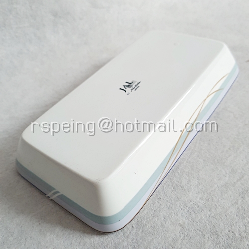 จานเปลสี่เหลี่ยมลึก Noritake ลายเส้นดำ แถบเทา-ฟ้า สายการบินญี่ปุ่น (JAL)