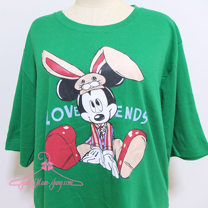 *อก52-54นิ้ว*เสื้อคนอ้วนผ้ายืดcottonสีเขียวสกรีนลายการ์ตูนแขน3ส่วน สวยน่ารักมากๆค่ะ