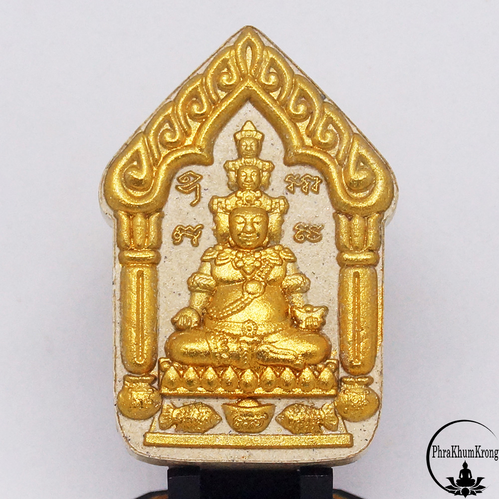 พระเศรษฐีนวโกฏิ พระ ๙ หน้า มหาโชค มหาเศรษฐี รุ่น ฉลองอายุ ๙๐ ปี หลวงปู่ทองดำ อินทวังโส วัดถ้ำตะเพียนทอง จ.ลพบุรี เนื้อผงมหาโชค มหาเศรษฐี ปัดทอง โรยพลอย