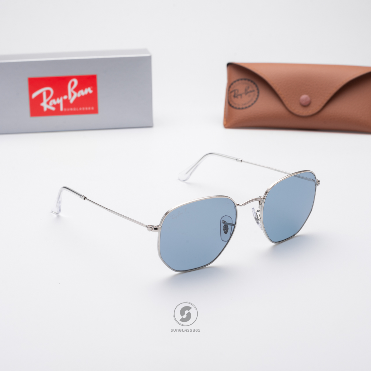 Ray Ban RB3548N 003/02 Hexagonal Silver Blue Polarized