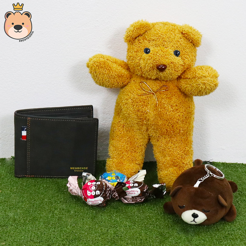 ของขวัญให้แฟนหนุ่ม ของขวัญผู้ชาย เซ็ตเซอร์ไพรส์อัดเม็ดโฟมเต็มกล่อง (หมียืนน้ำตาล+พวงกุญแจหมีนอน+กระเป๋าตัง+ช็อคโกแลต )****ได้ของตามแบบที่ลูกค้าเลือก****