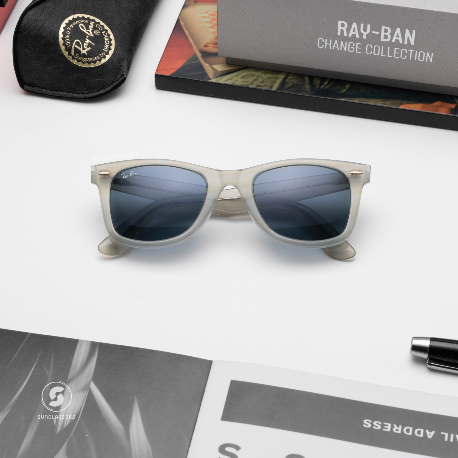 Ray Ban Wayfarer Change Collection RB2140F 1407R5 Photo Striped Light Blue