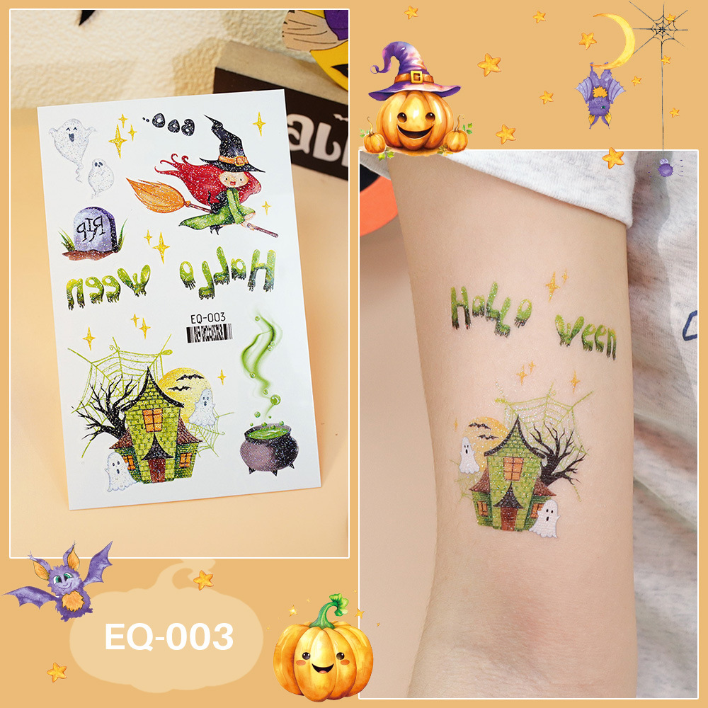 Tattoo Halloween แทททูกลิตเตอร์ลายฮาโลวีน สติ๊กทูลายแม่มด ผีน้อย ฟักทองฮาโลวีน