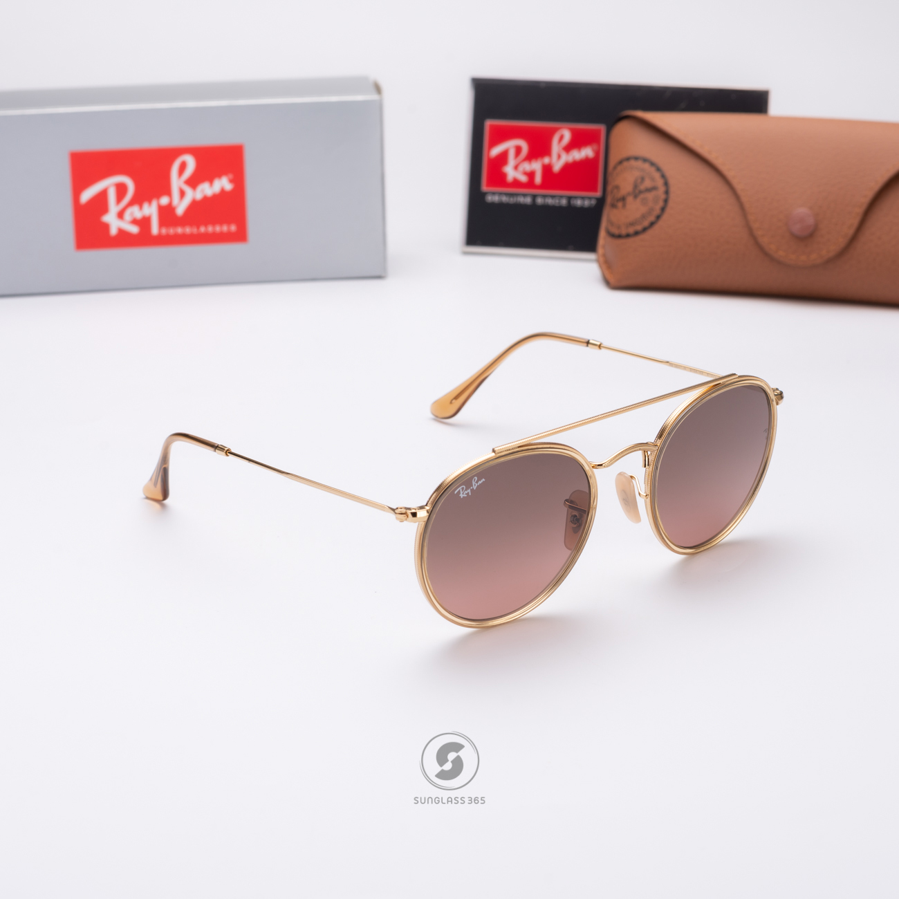 Ray-Ban RB3647N 912443 Round Double Bridge Gold Gradient