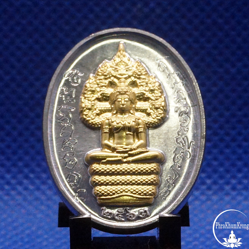 เหรียญนาคปรก รวย รวย รวย หลวงปู่บุญมา โชติธัมโม วัดบ้านแก่ง อ.กบินทร์บุรี จ.ปราจีนบุรี เนื้อตะกั่ว หน้ากากทองฝาบาตร