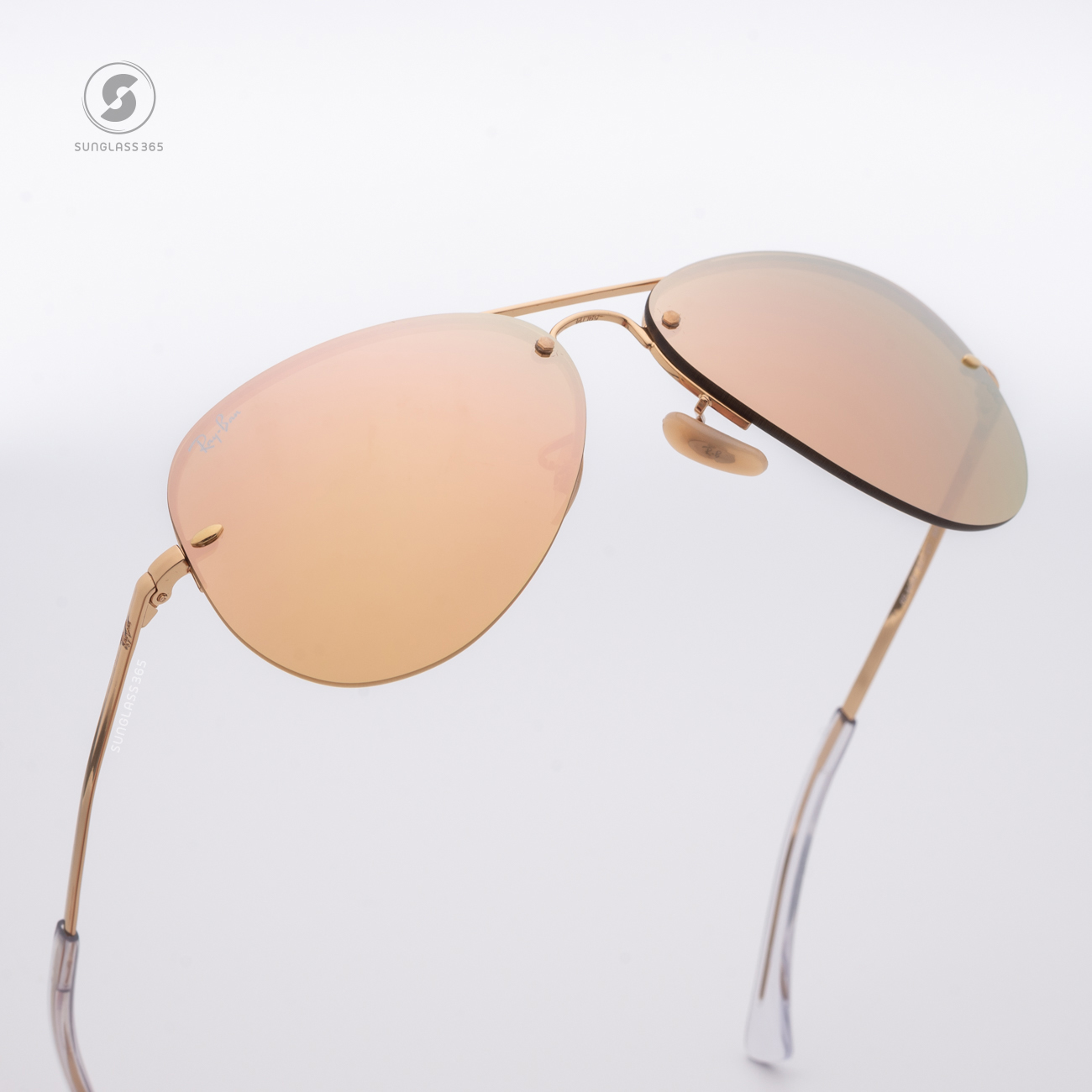 Ray Ban RB3449 001/2Y Aviator Rimless Light Brown Mirror Pink