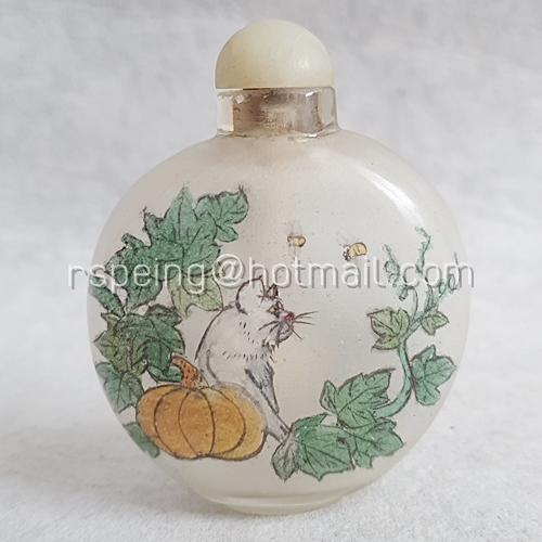 ขวดยานัตถุ์เก่า เพ้นท์ลายแมวและหนู