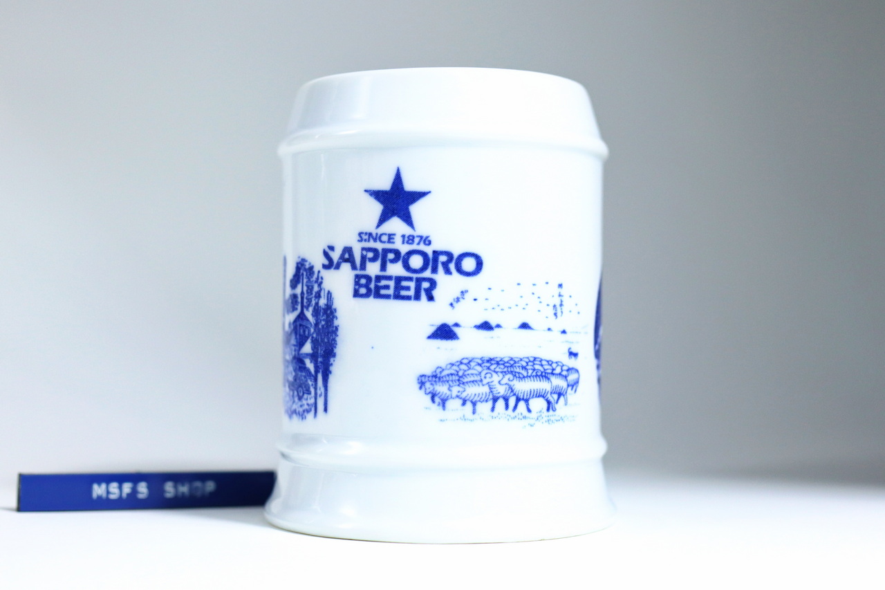 [Vintage] Sapporo Beer แก้วเบียร์เซรามิก พิมพ์ลาย รุ่นเก่า