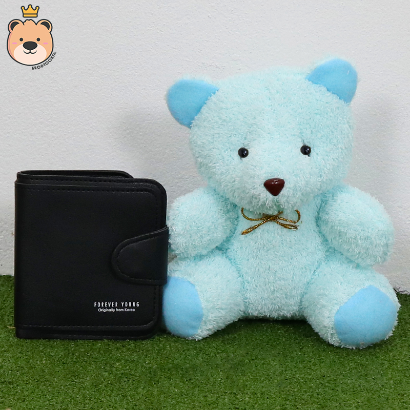 ของขวัญให้แฟนสาว ของขวัญผู้หญิง เม็ดโฟมเต็มกล่อง (กระเป๋าดำสั้น+ตุ๊กตาหมีนั่งสีฟ้า) ของขวัญเซอร์ไพรส์