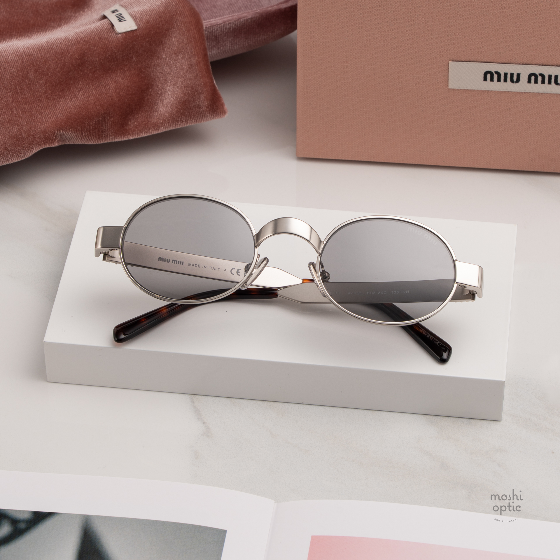 Miu Miu MUB51S 21M50Q Oval Sunglasses – Old Silver\\ Grey แว่นกันแดด Miu Miu Glimpse MUB51S 21M50Q Silver main image 2