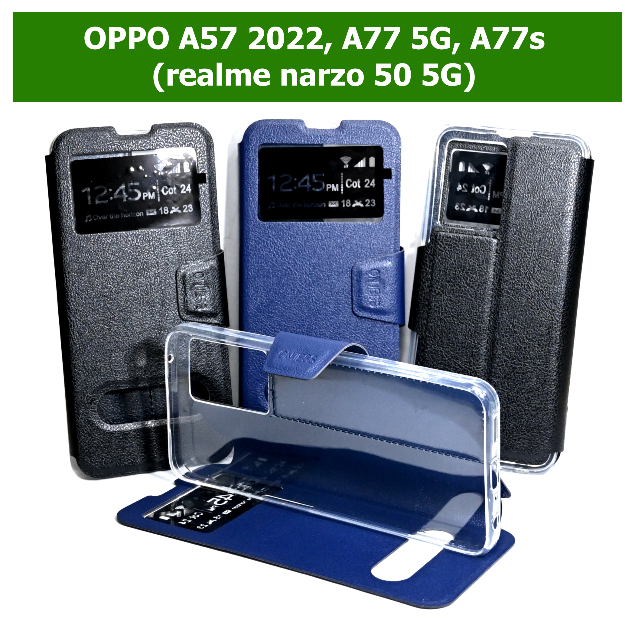 เคส OPPO A57 2022 , A77 5G , A77s , realme narzo 50 5G - เคสฝาพับ ออปโป้ โชว์เบอร์ ตั้งได้