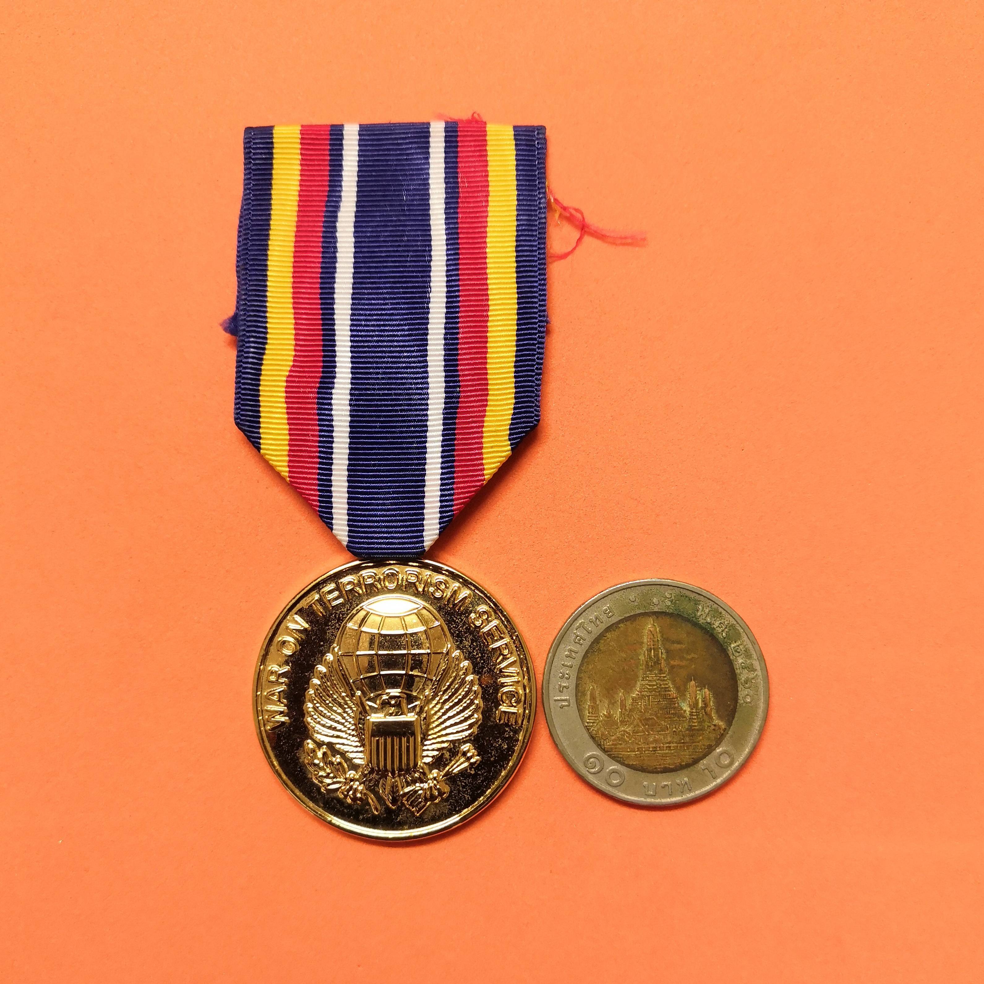 เหรียญแพรแถบ War on Terrorism Service Medal สงครามต่อต้านการก่อการร้ายระดับโลก ขนาดเหรียญ 3.2 เซน