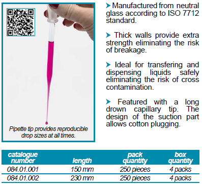 พาสเจอร์ปิเปตแก้ว PASTURE PIPETTE GLASS - 250 ชิ้น/กล่อง - ISOLAB