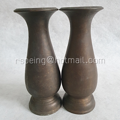 แจกันทองเหลืองเก่า ทรงอ้วน 8 นิ้ว ตราดอกบัว