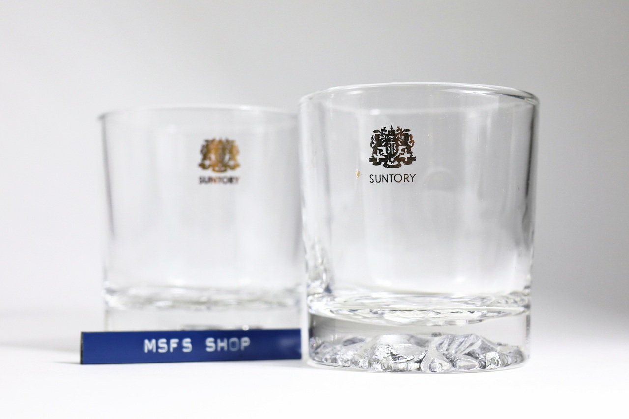 [Vintage] Suntory แก้ว Brandy ทรงเตี้ย ก้นแก้วลายผลึกน้ำแข็ง ชุด 2 ใบ