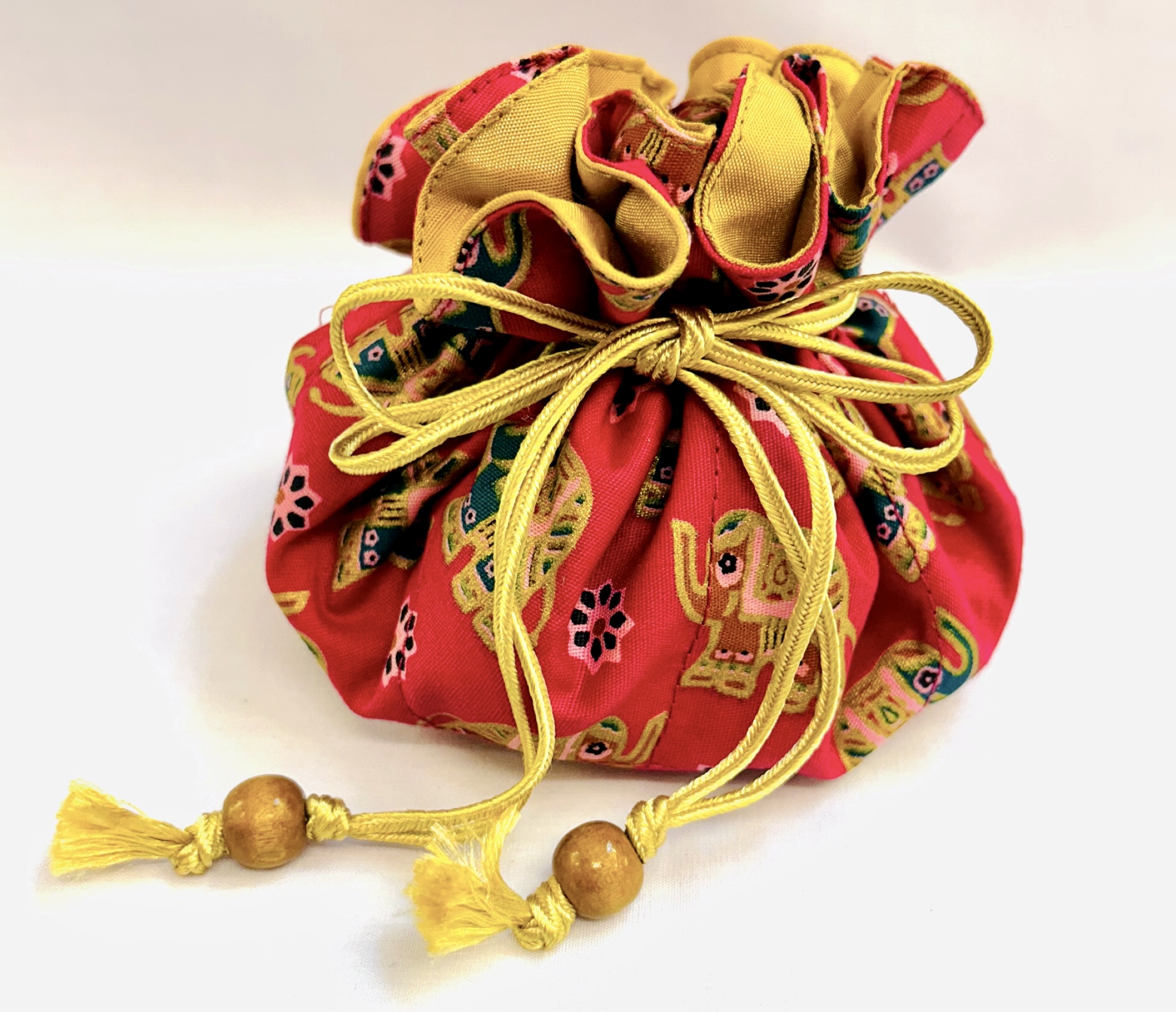 ถุงฟักทอง ฟรุ้งฟริ้ง ลายช้าง สำหรับเก็บเครื่องประดับ กิ๊บเก๋ งานปราณีต ใช้งานได้จริง