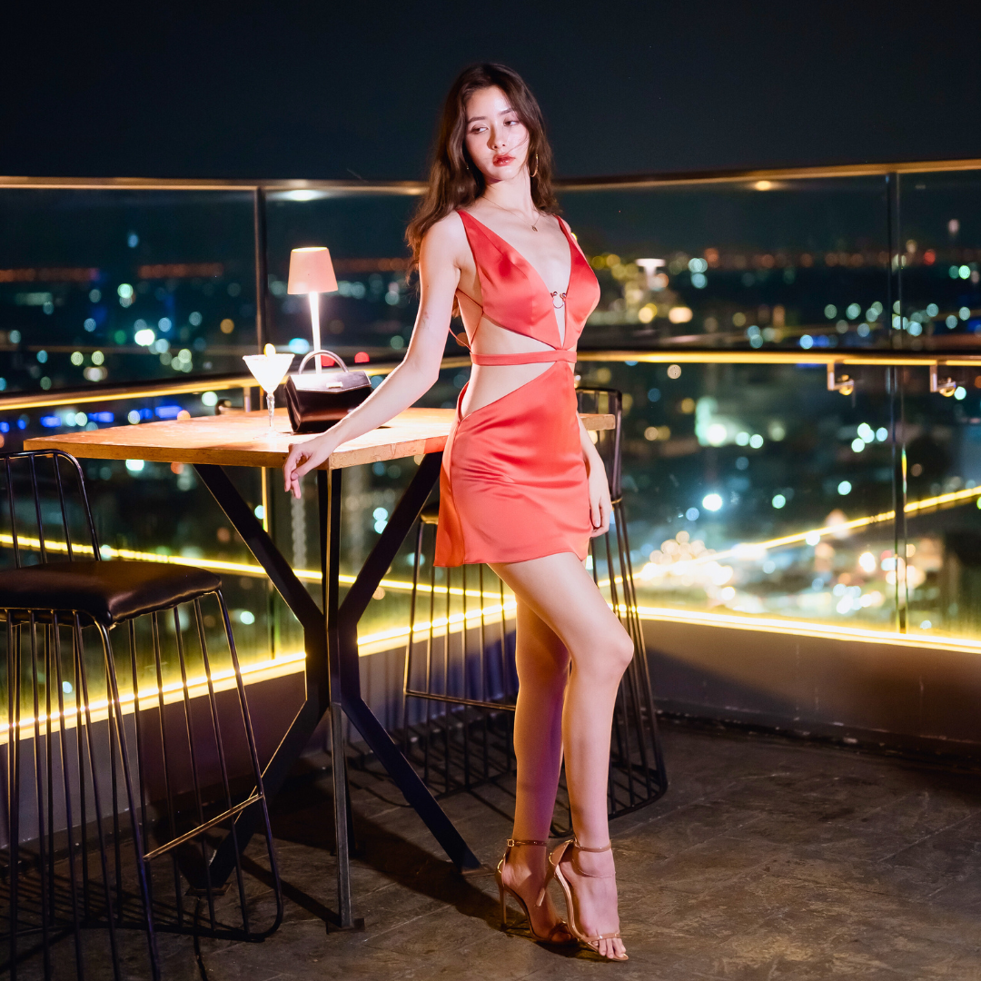 Lism D-090 Midnight Cutout Satin Dress ชุดเดรสซาติน