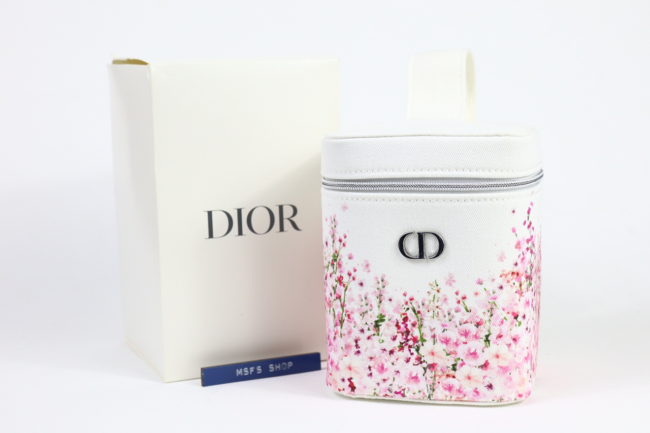 DIOR VANITY กระเป๋าเครื่องสำอางสีขาวลายดอกไม้ ของแท้