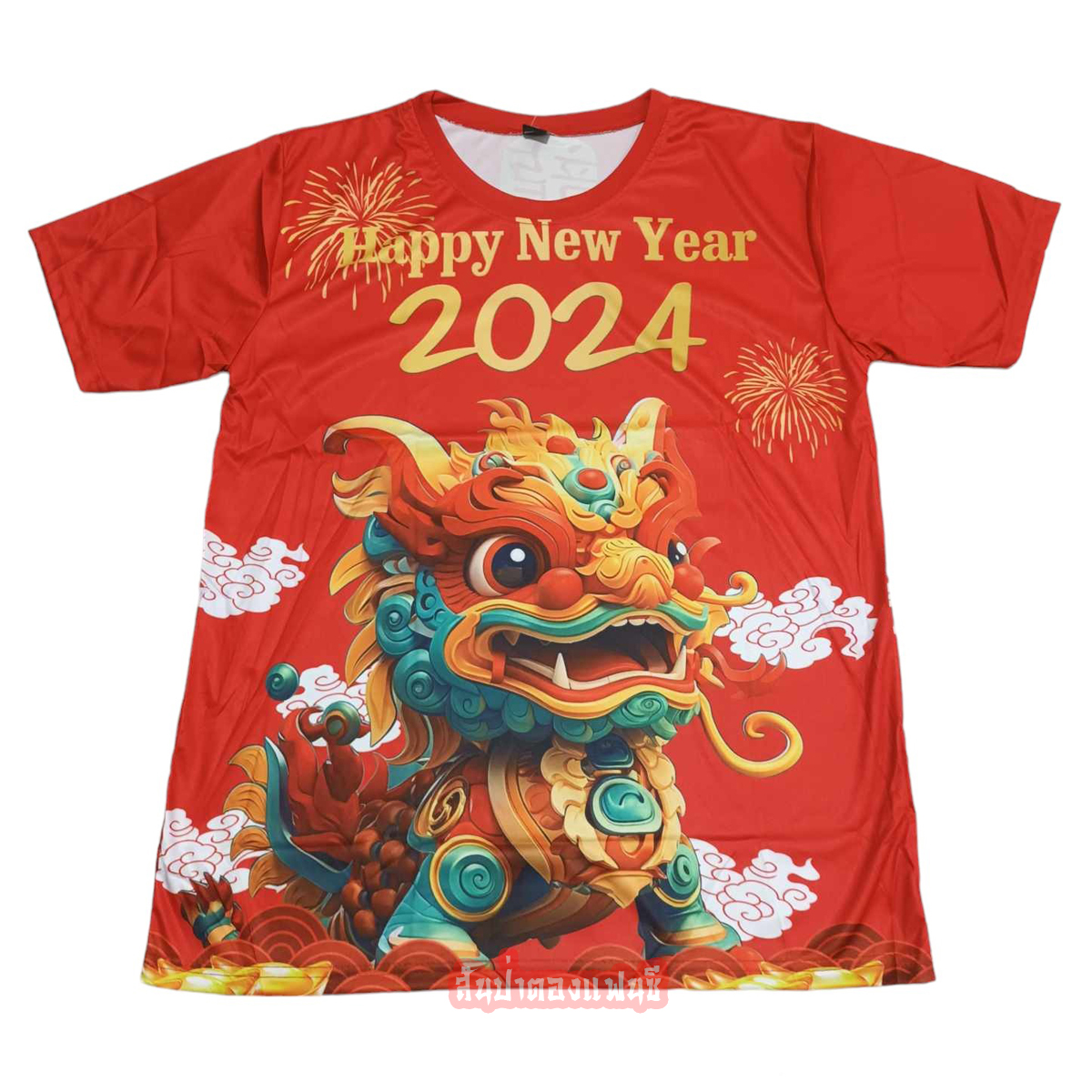 เสื้อยืดการฟิกลายตรุษจีน เสื้อยืดสีแดงปีใหม่ลายมังกร