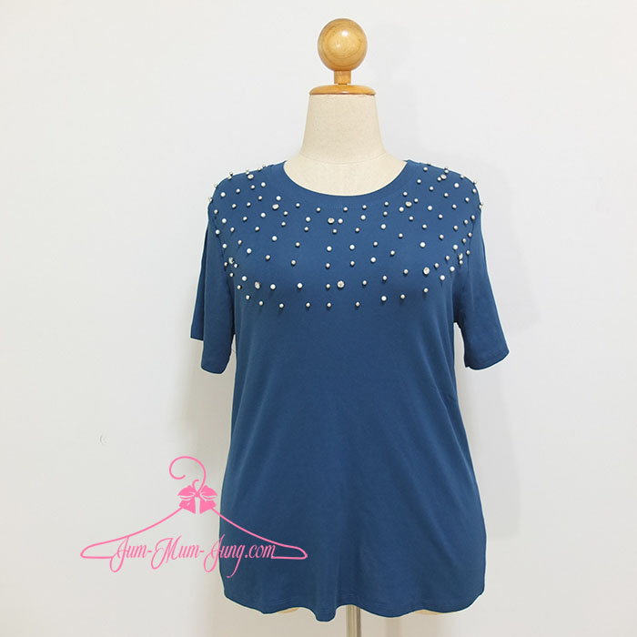 *อก48-50นิ้ว*เสื้อคนอ้วนผ้ายืดcottonผสมสเปนเด็กซ์เนื้อเด้งสีฟ้าน้ำทะเลตอกมุกกับเพชรช่วงคอ สวยวิบวับน่ารักมากๆค่ะ