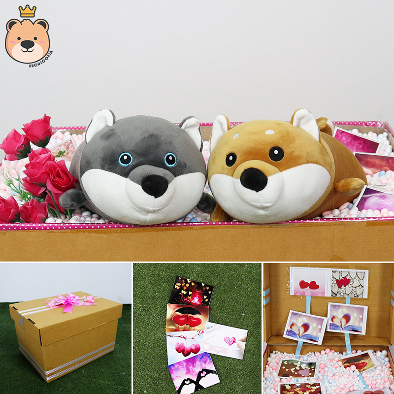 กล่องของขวัญ เม็ดโฟม ตุ๊กตา หมาไซบีเรียน+หมาชิบะ นุ่มนิ่ม 12 นิ้ว | กล่อง ของขวัญ สําเร็จรูป (กล่องครึ่งA)