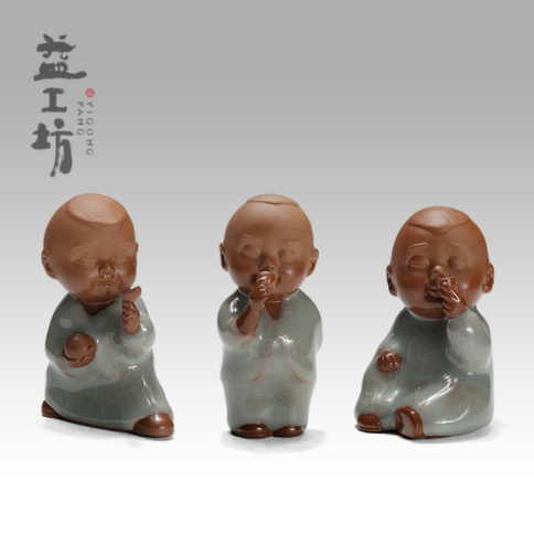 Premium Handmade ตุ๊กตาเลี้ยงน้ำชา ดินจื่อซาแท้ Xiao Cha Xian ( ชุด 3 ชิ้น )