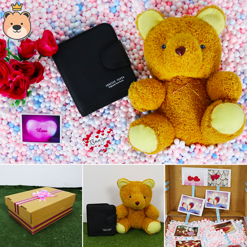 ของขวัญให้แฟนสาว ของขวัญผู้หญิง เม็ดโฟมเต็มกล่อง กระเป๋าดำสั้น+ตุ๊กตาหมีนั่งสีน้ำตาล ของขวัญเซอร์ไพรส์ เซ็ตเซอร์ไพรส์ กล่องของขวัญ
