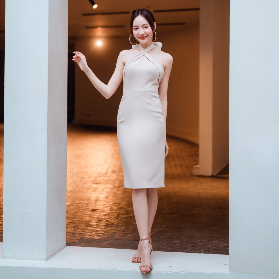 Lism D-084 Elegant Bow Halter Dress เดรสผูกคอโบว์สุดหรู