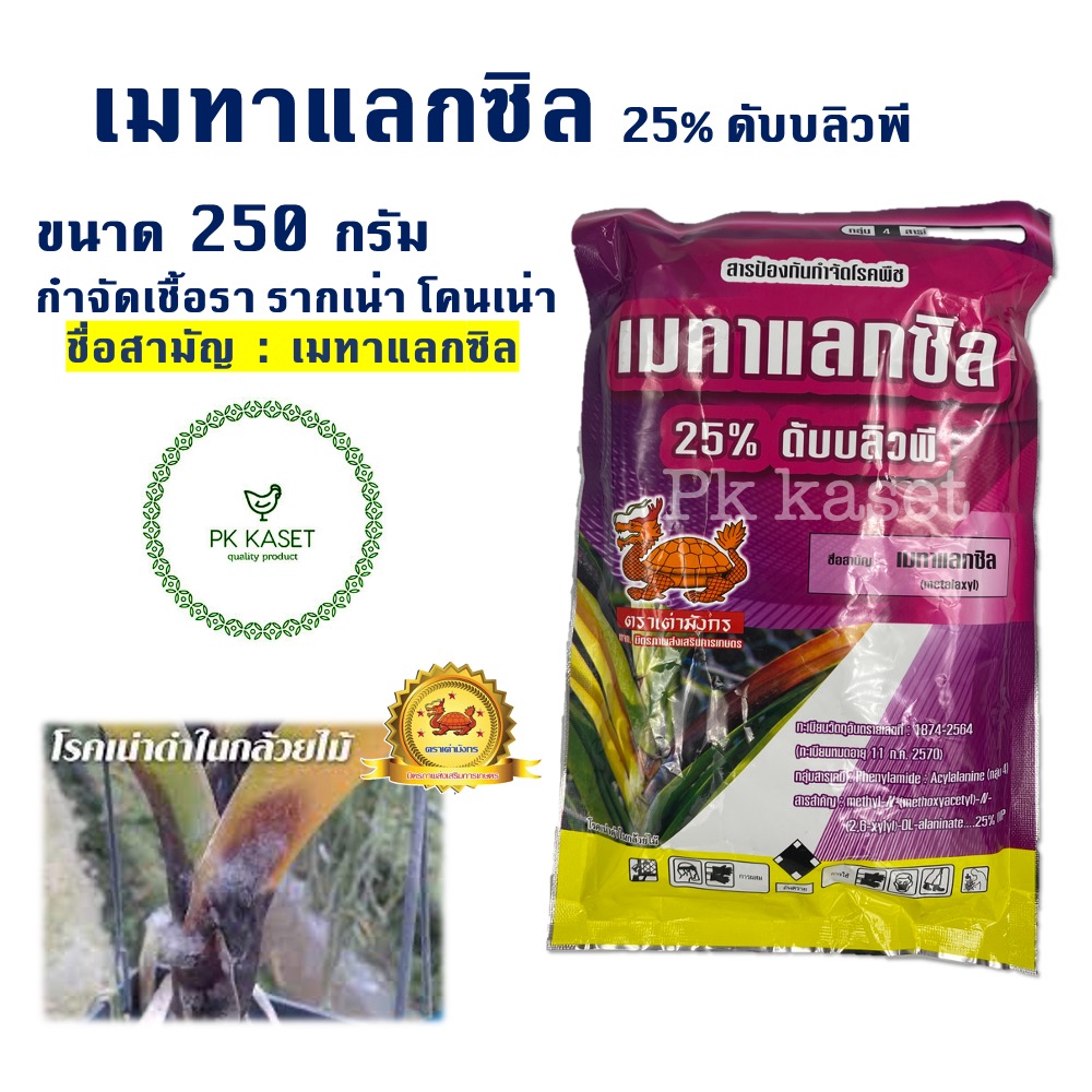 เมทาแลกซิล 25% ขนาด 250 กรัม ดับบลิวพี ตราเต่ามังกร กำจัดเชื้อรา รากเน่าและโคนเน่า