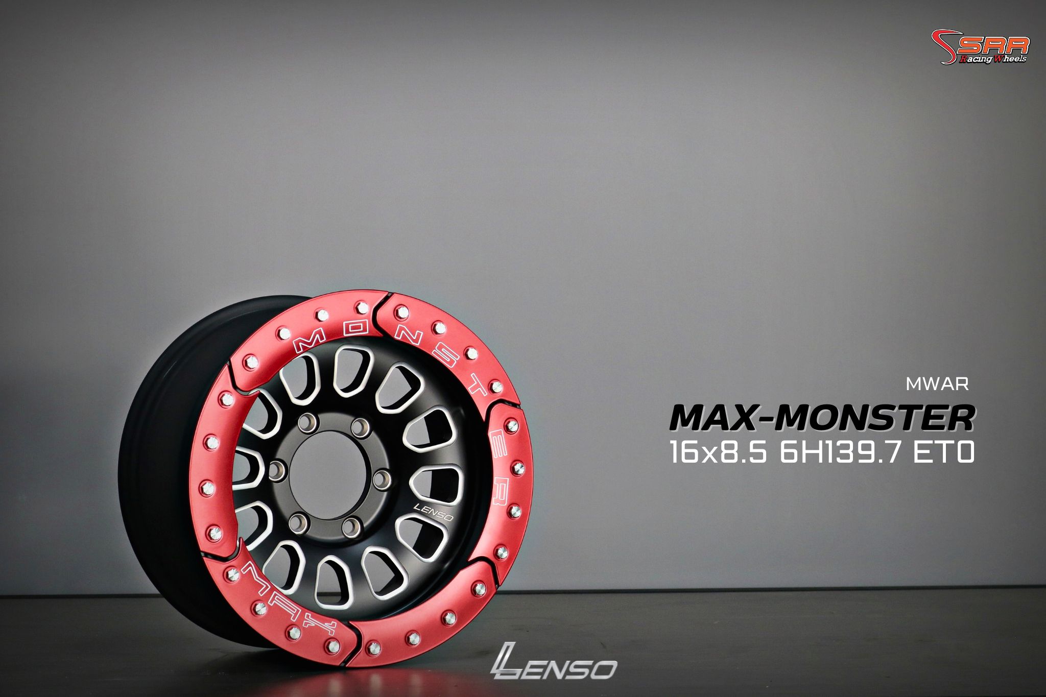 LENSO MAX-MONSTER ขอบ 16" สายลุยตัวจริง สีดำขอบแดง