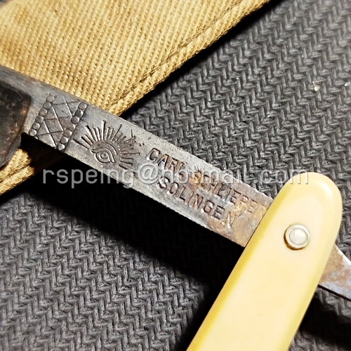 มีดโกนสะบัดหนัง Carl Schlieper "Eye Brand" Solingen #13 วินเทจแท้ พร้อมปลอกผ้าเดิม