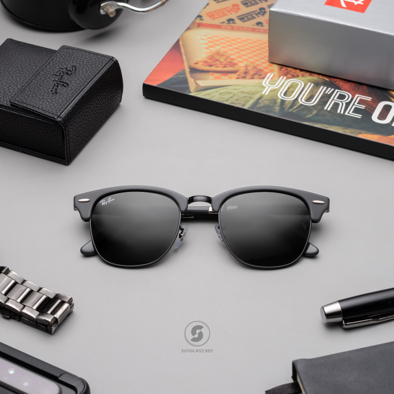 RayBan RB2176 1367B1 Clubmaster Folding Grey on Black