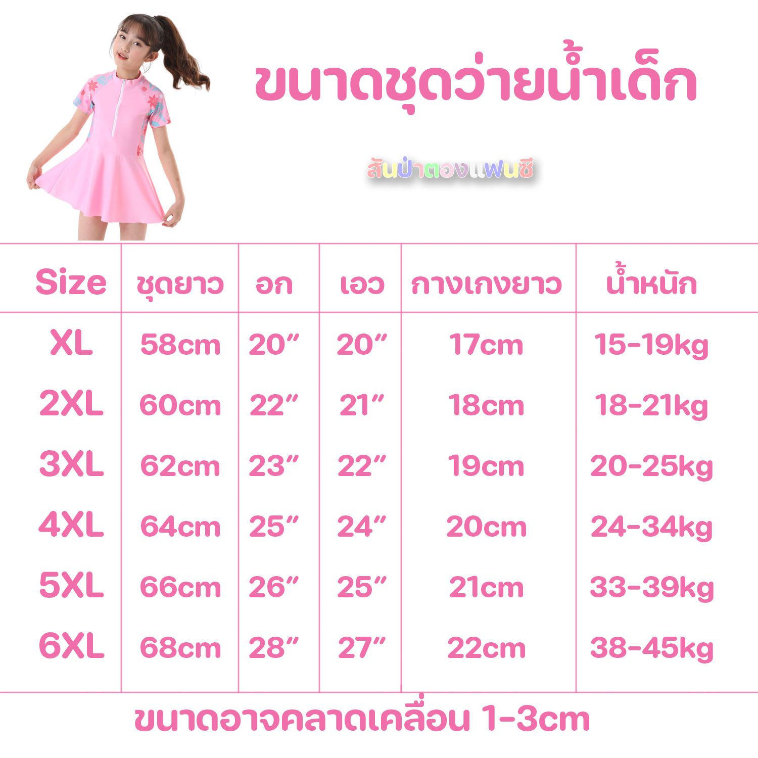 ชุดว่ายน้ำเด็กผู้หญิง ชุดว่ายน้ำเด็กแบบกระโปรงมีกางเกงด้านใน