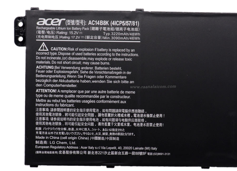 แบตเตอรี่ Acer Nittro 5 AN515-42-R8HN, Swift 3 SF314-51-33P3 Original AC14B8K ราคา พิเศษ Battery Acer Aspire 5 A515-52G-78AH, Nittro 5 AN515-42-R8HN 46Whr ตรงรุ่น ลดราคาพิเศษ