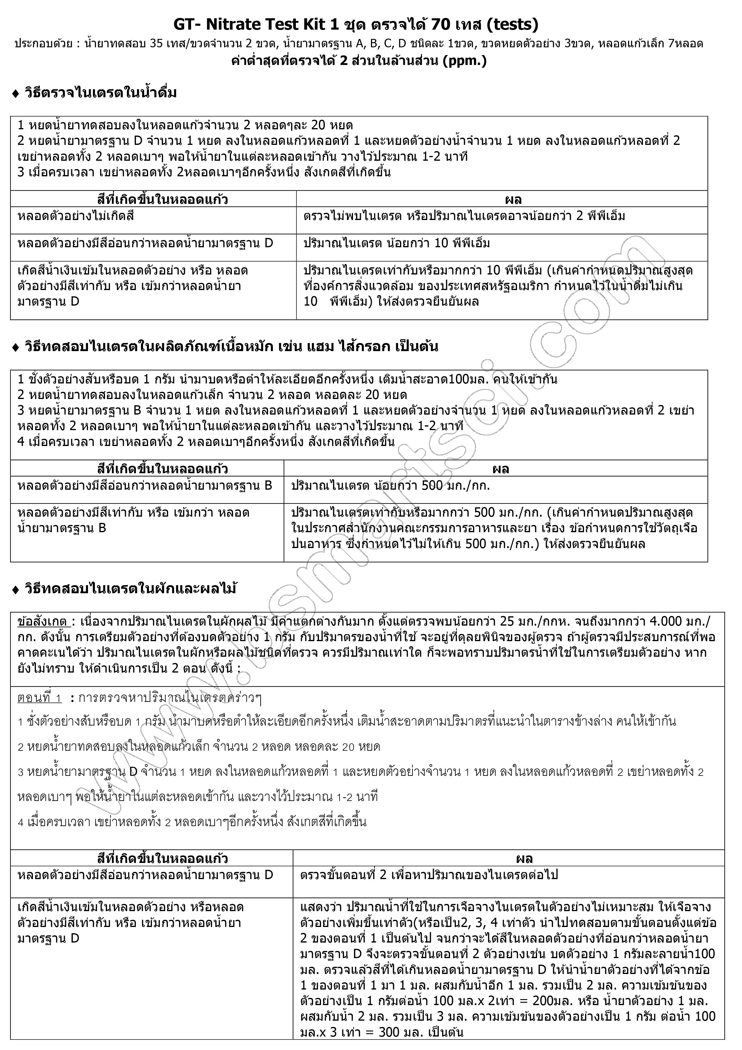 ชุดทดสอบไนเตรทในอาหาร (สินค้าแช่เย็น)