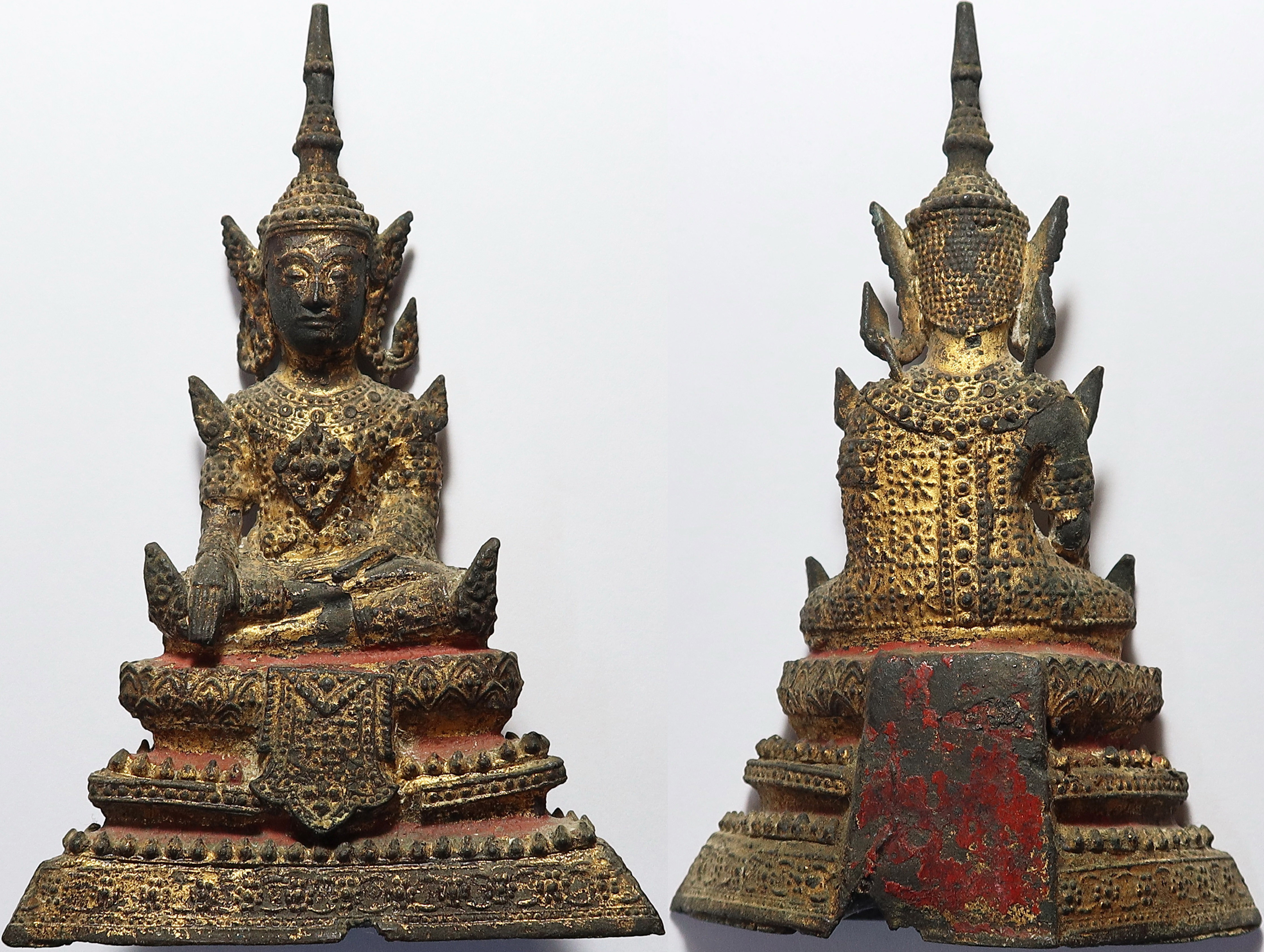 3656 พระบูชา สมัยรัตนโกสินทร์ เนื้อทองเหลือง อุดดินไทย ปิดทองแท้ หน้าตัก 1.8 นิ้ว ฐานกว้าง 3.2 ซ.ม. สูง 5 ซ.ม.