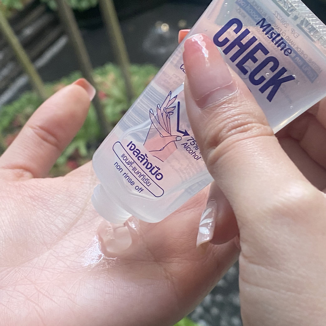 เจลล้างมือพกพา แอลกอฮอล์ 75% Mistine Check Hand Cleansing Alcohol Gel 30 ml.