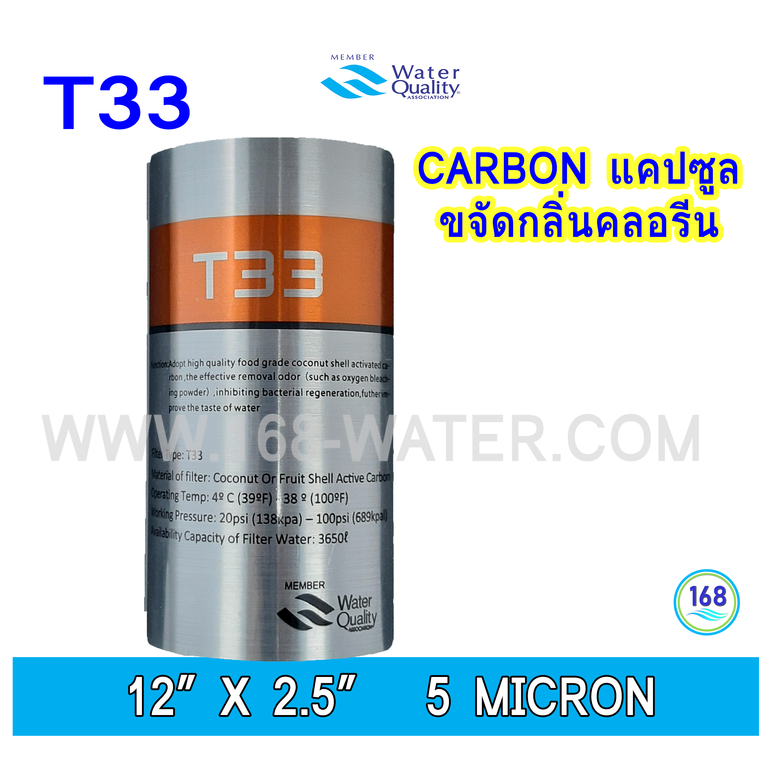 ไส้กรองน้ำ Carbon แคปซูล 12 นิ้ว x 2.5 นิ้ว(T33)