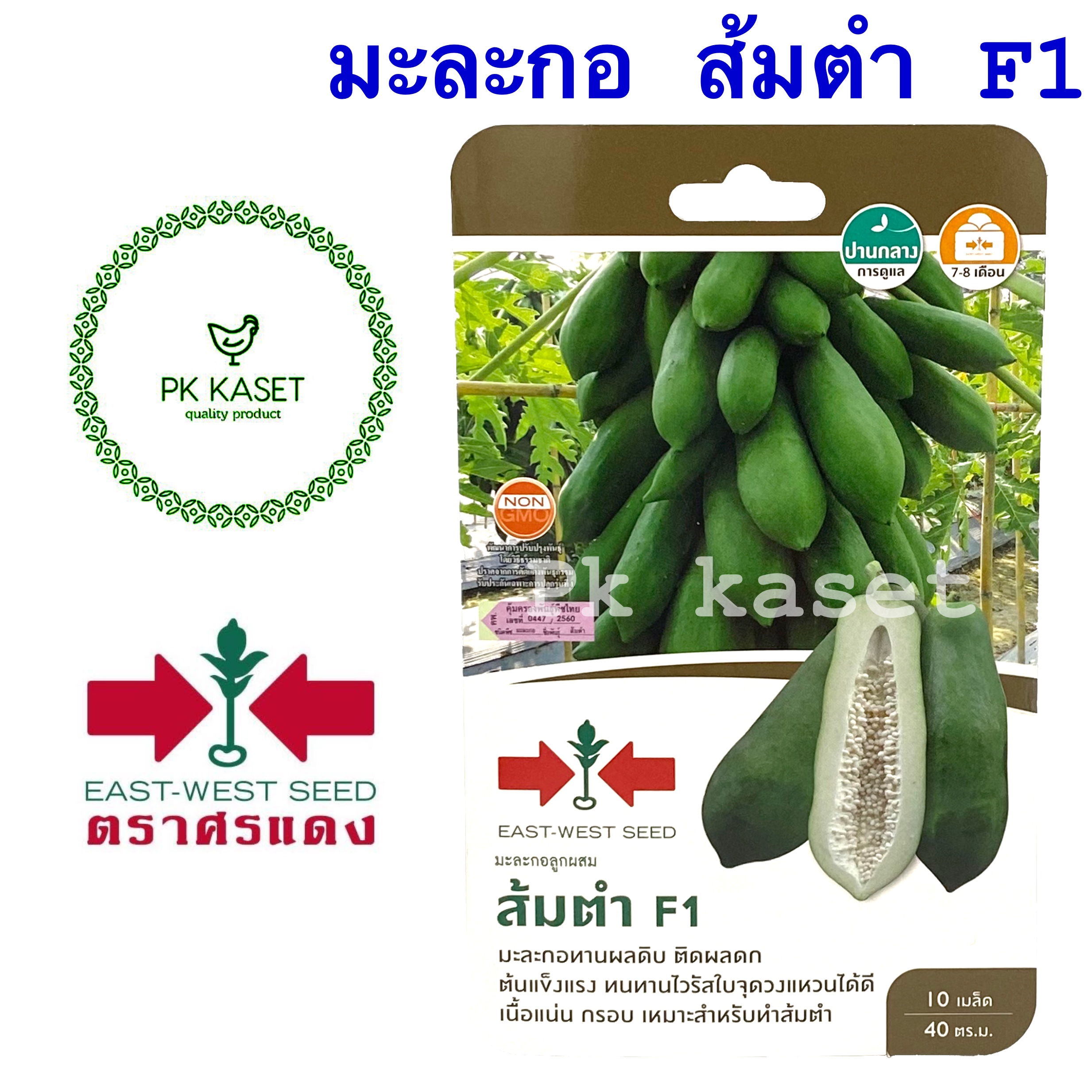 เมล็ดมะละกอ ส้มตำ F1 ตราศรแดง ซองแข็ง 10 เมล็ด ผักสวนครัว