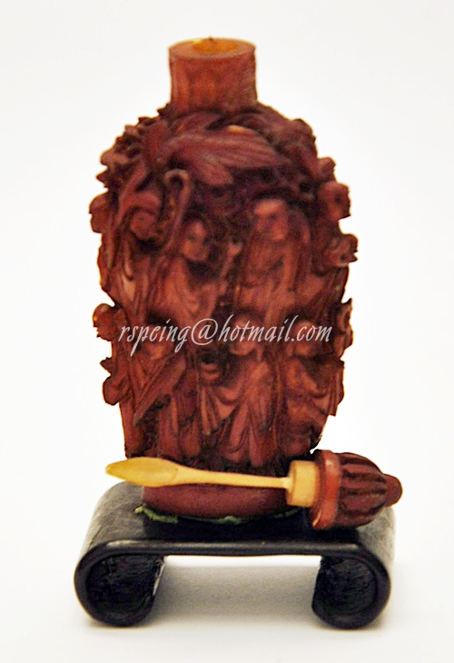 ขวดยานัตถุ์ ไม้แกะสลัก พร้อมฐาน