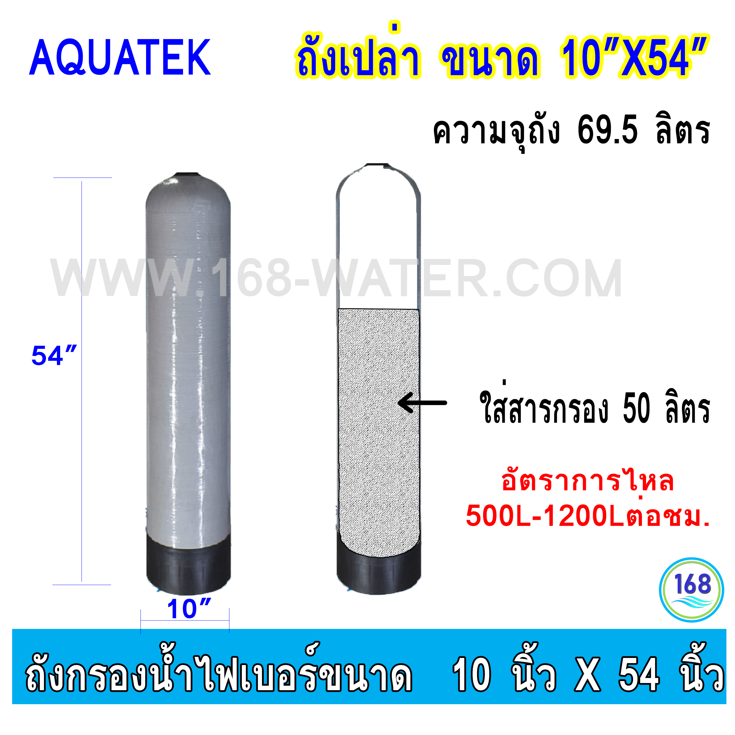 ถังกรองน้ำเปล่า Fiber FRP TANK สีอัลมอนด์ 10"x54"(AQUATEK)
